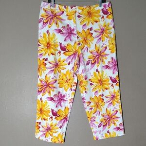 Versailles Bright Flowered Cropped Pants Size 16